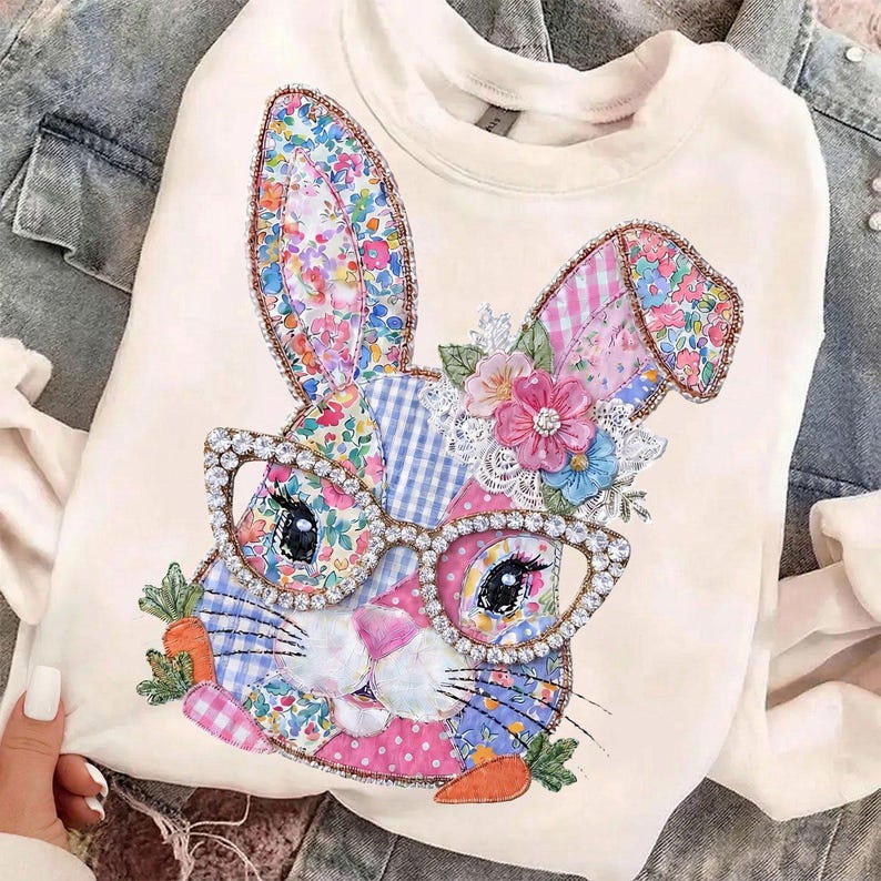 Patchwork Bunny Easter Png, Easter Png, Bunny Png, Bunny Easter Png, Patchwork Easter Png, Quilted Png, Kids Easter Png image 3