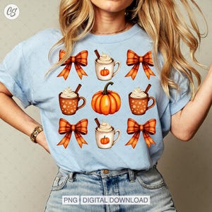 Pumpkin Spice Coquette Png, Orange Pumpkin Spice Latte Png, Trendy Pumpkin Spice Tshirt Design, Orange Bow Png, Fall Season Cozy Autumn Png.