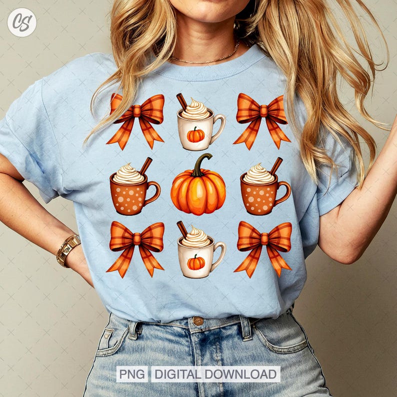 Pumpkin Spice Coquette Png, Orange Pumpkin Spice Latte Png, Trendy Pumpkin Spice Tshirt Design, Orange Bow Png, Fall Season Cozy Autumn Png.