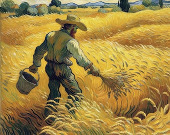 Die Ernte. Vincent van Gogh KI-Inspiration. PNG 3000 x 3000 Pixel, 300 ppi. Geeignet zum Drucken auf Leinwand und zum Einrahmen.
