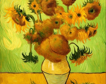 Variation of Sunflowers in a vase. Vincent van Gogh AI Inspiration. PNG 3000x3000 px, 300 ppi. Suitable for printing on canvas and framing.