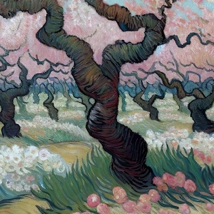 Vincent pinta un huerto de cerezos en flor. Inspiración de la IA de Van Gogh. PNG 3000x3000 píxeles, 300 ppp. Apto para impresión sobre lienzo y enmarcado. imagen 3