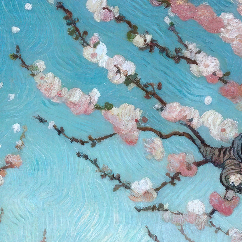 Vincent pinta un huerto de cerezos en flor. Inspiración de la IA de Van Gogh. PNG 3000x3000 píxeles, 300 ppp. Apto para impresión sobre lienzo y enmarcado. imagen 4