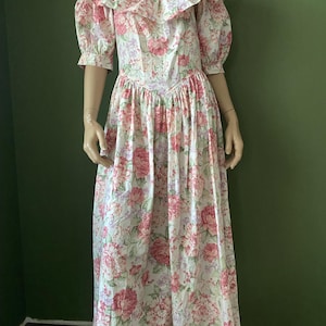Vintage 80s VIVIEN SMITH Dress Made in England Long Floral Prairie Cottagecore Laura Ashley Style Romantic