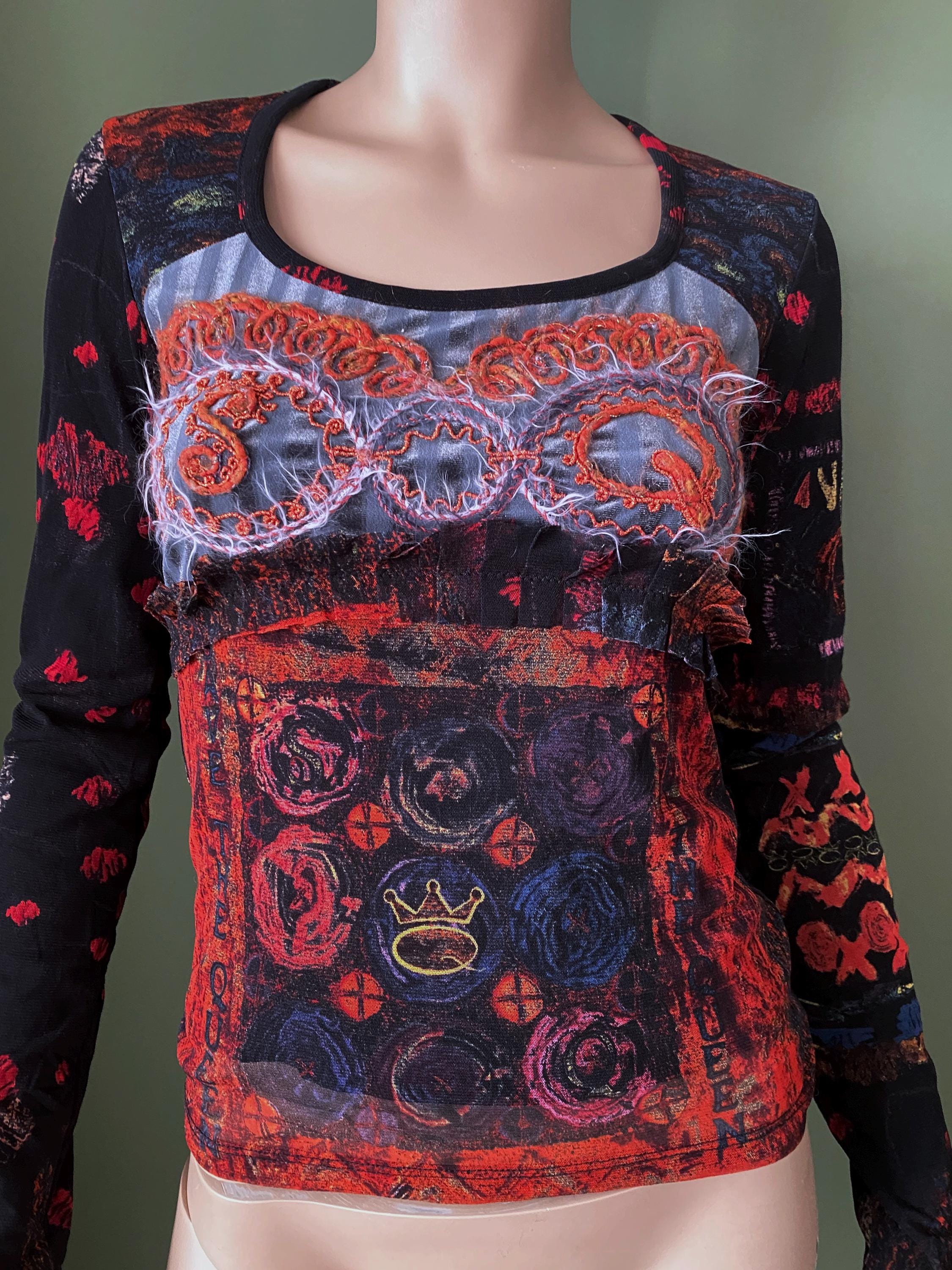 トップス SAVE THE QUEEN/Power Net Ribbon Top Save the QueenBlack White Embroidered Mesh Layered Top XL | eBay