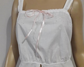 Antique French Victorian Edwardian Top Camisole Corset Cotton Hand Sewn Batiste Hand Embroidered Cottagecore Vintage Monogram
