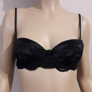 Vintage LA PERLA Pleated Plissé Bra Black Size 3 Made in Italy Lingerie