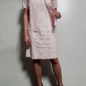 Vintage ESCADA Margaretha Ley Suit Linen Embroidered Pink Jacket + Dress