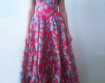 Vintage LAURA ASHLEY Dress Corset Floral Strapless Cotton Romantic Southern Belle
