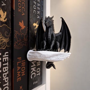 Black Dragon Bookshelf Decor, 3D Printed Fantasy Book Lover Accent