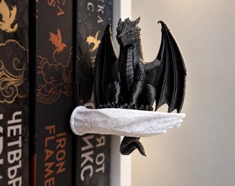 Black Dragon Bookshelf Decor, 3D Printed Fantasy Book Lover Accent