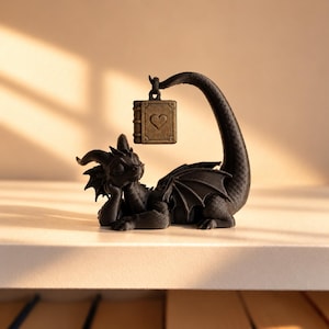 Dreamy Dragon with Book Charm, 3D Printed Dragon Figurine, Fantasy Bookshelf Decor, Book Lover Gift, Gothic Reading Nook Decor