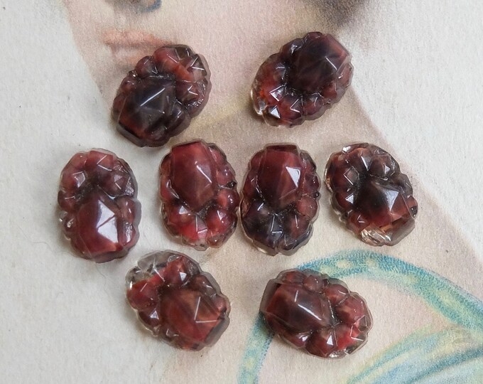 8 Vintage Cabochons Glass Flatback Oval Supply Rocky Bumpy Texture