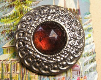 Antique Victorian Gay nineties silver gilt natural amethyst and enamel button Gay 90s unusual collectors item 1890s button