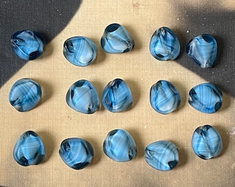 15 Vintage Givre Striped Glass Beads Two Color Blue Grey