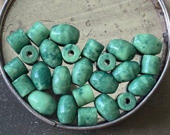 Vintage Glass Beads Faux Jade Green Glass Bead Speckles