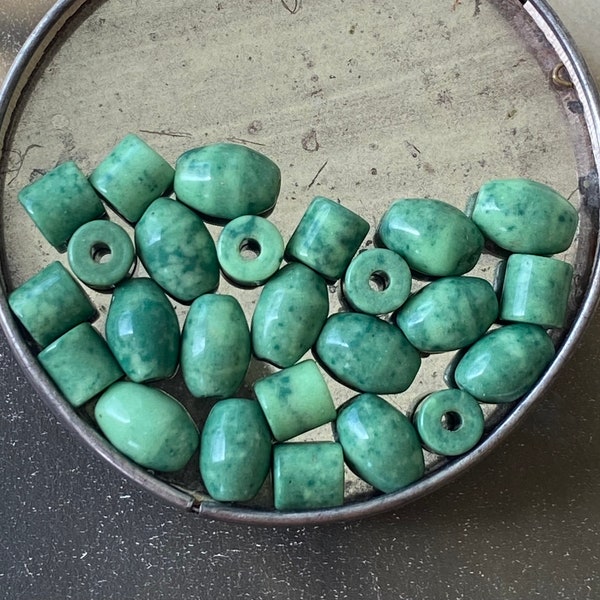Vintage Glass Beads Faux Jade Green Glass Bead Speckles