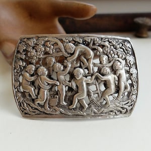 Antique Sterling Buckle Cherub Angel Sterling Putti Sash Buckle Fruit Picking