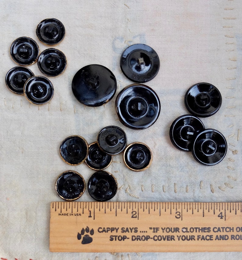 Vintage Black Glass Buttons Gold Paint Accents | Etsy