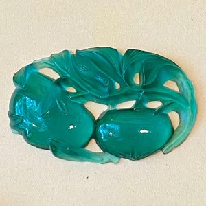 1 Lg Green Vintage Cabochon Bird Fruit Teal Green Glass