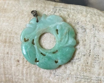 AS is Vintage Carved Jade Pendant Charm Finding Flower Green Jade