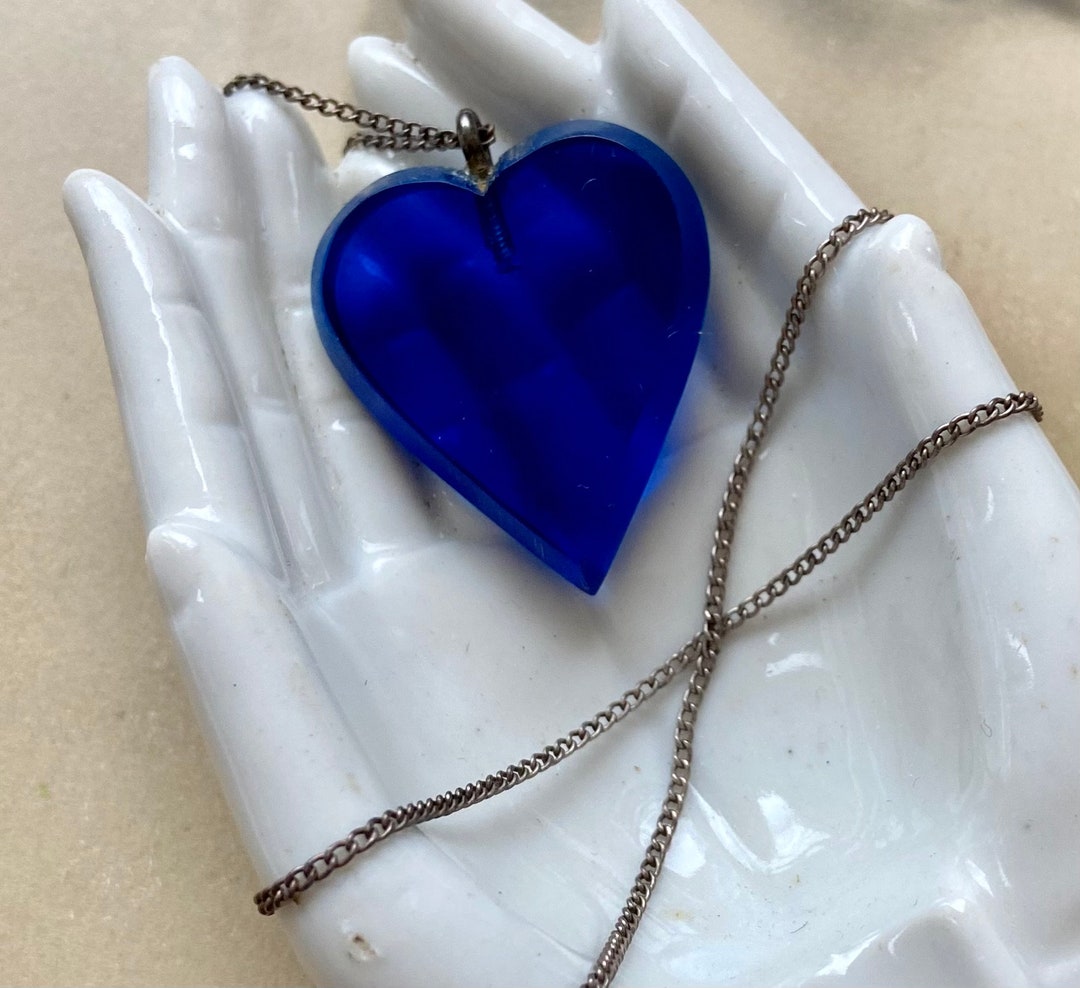 Vintage Blue Heart Vintage Lucite With Sterling Chain Clasp Etsy