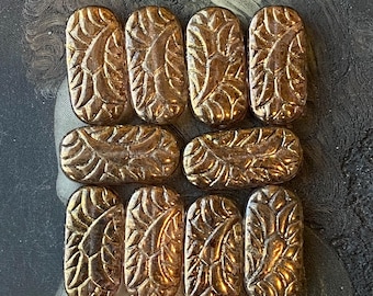 10 Glass Copper Brown Pressed Tablet Beads Czech Strand