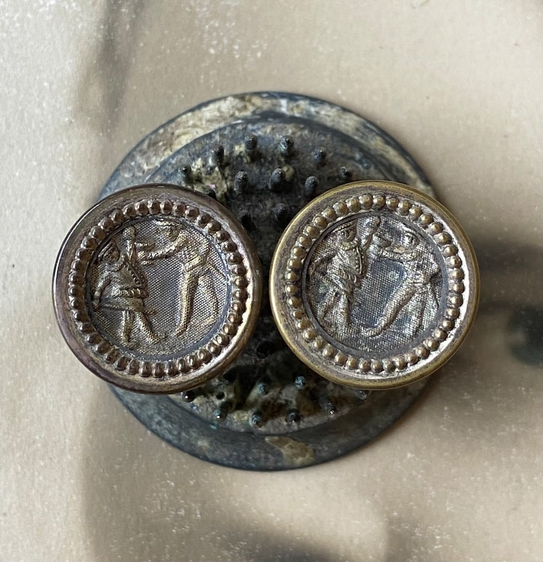 Statue Figure Button 2 Antique Buttons Figures 1800s Pair Brass Male Figure Vintage - Etsy