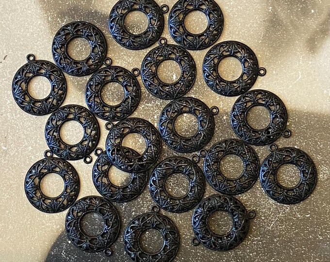 20 Round Filigree Findings Supply Fancy Black Metal Drop Circle - Etsy