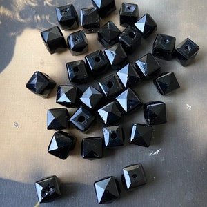 Vintage Victorian Black Glass Beads Faceted Cube Shaped Beads