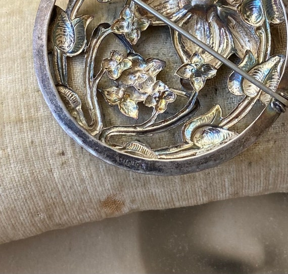Vintage Sterling Large Floral Pin Round - image 3