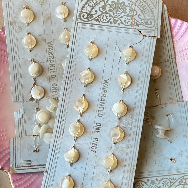 34 Antique Lot Pearl Shirt Studs Original Store Card Patent Collar Buttons 1900s Accessory