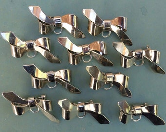 10 Vintage Bow Pins Supply Silver Metal