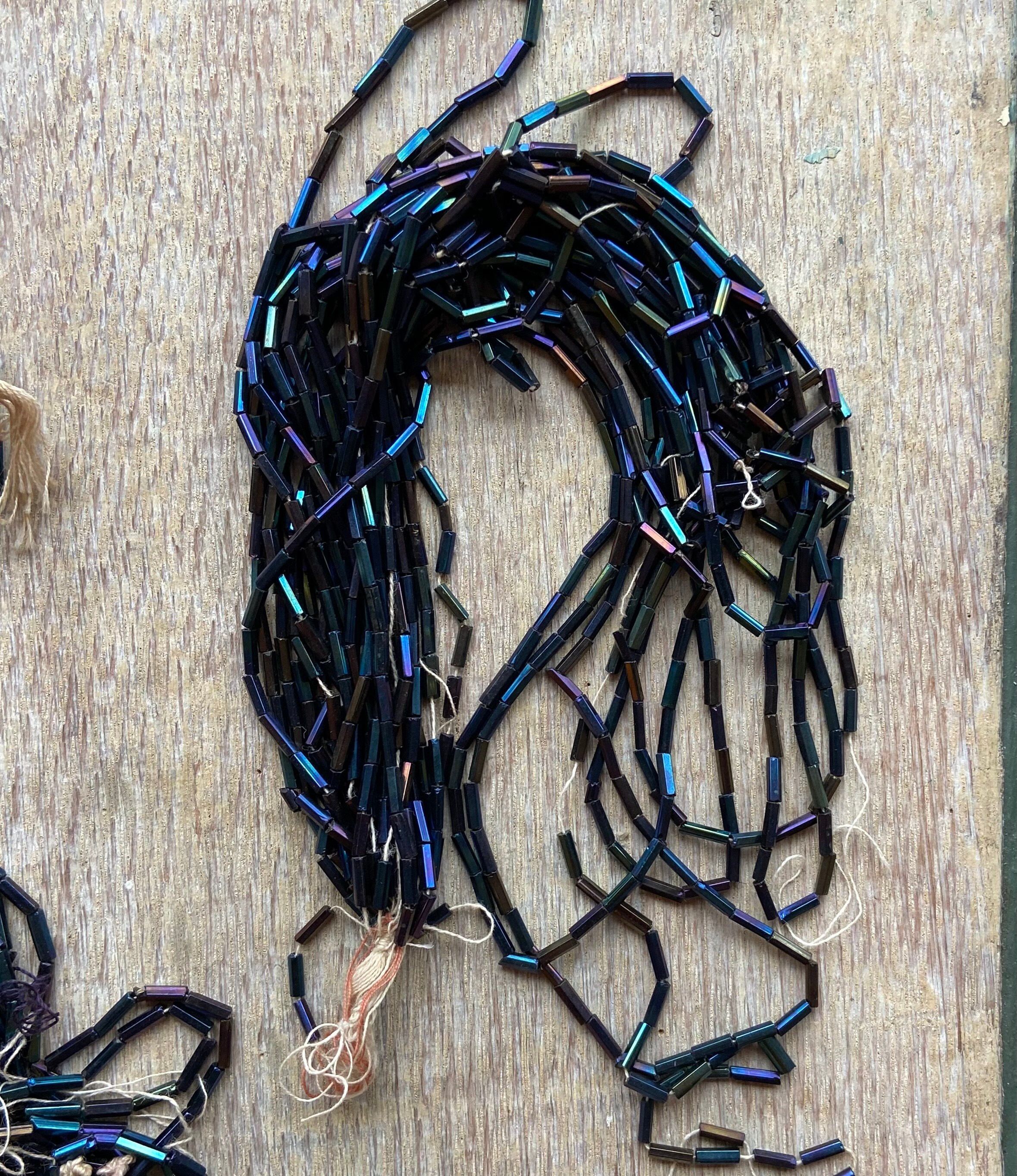 2 Hanks Antique Bugle Bead Iridescent Peacock Full Hank Czech Etsy