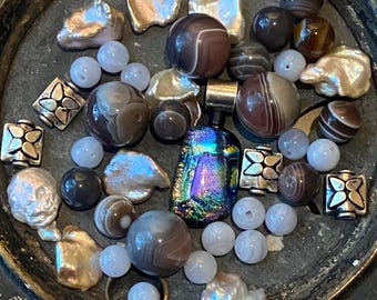 Bead Kit Agate Pearl, Dichroic Glass Pendant, 925 Silver Assortment