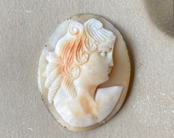 Vintage Shell Cameo Cabochon Italy Hand Carved Woman Profile