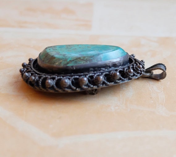 Vintage Turquoise Pin Pendant Hand Crafted Artisa… - image 3