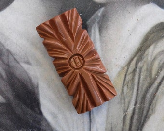 Vintage Bakelite Dress Clip Carved Brown