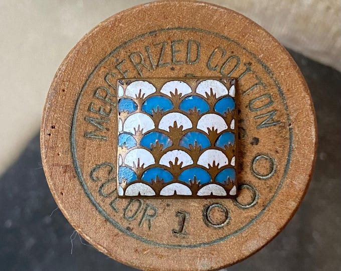 Antique Square Enamel Button Blue White Brass Art Nouveau Fish Scale ...