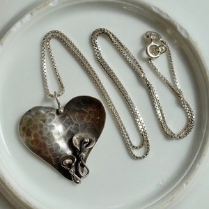 Vintage Sterling Heart Charm Pendant Artisan 925 Box Chain Necklace