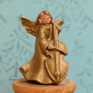 Small Vintage Angel Plaster Creche Figure Nativity Italy Instrument Bass