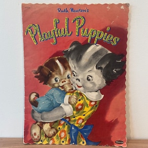 Vintage Childrens Book Large Playful Puppies Publishing 1953 Picture Book