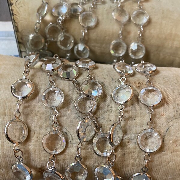 Vintage Channel Set Austrian Crystal Bead Linked Chain 34 inches