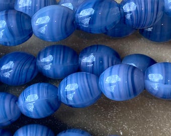 10 Vintage Striped Blue Glass Loose Bohemian Pressed Molded Glass