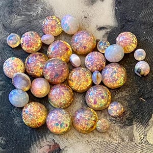 Many sm Vintage Opal Glass Cabochon Fire Opal Round Stones Assorted Sizes