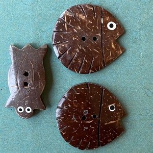 Vintage Buttons Fish Turtle Coconut Shell