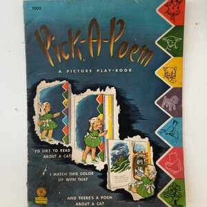 Vintage Childrens Book Large Pick A Poem Picture Play Book Cats Birds Famous Poetry