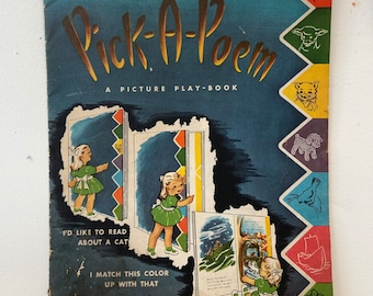 Vintage Kinderbuch groß Wählen Sie ein Gedicht Bilderspielbuch Katzen Vögel berühmte Poesie