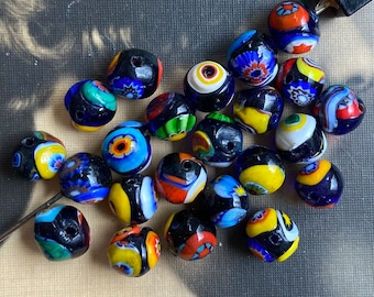 16 Vintage Glass Beads Millifiori Assortment Rainbow Designs Venetian