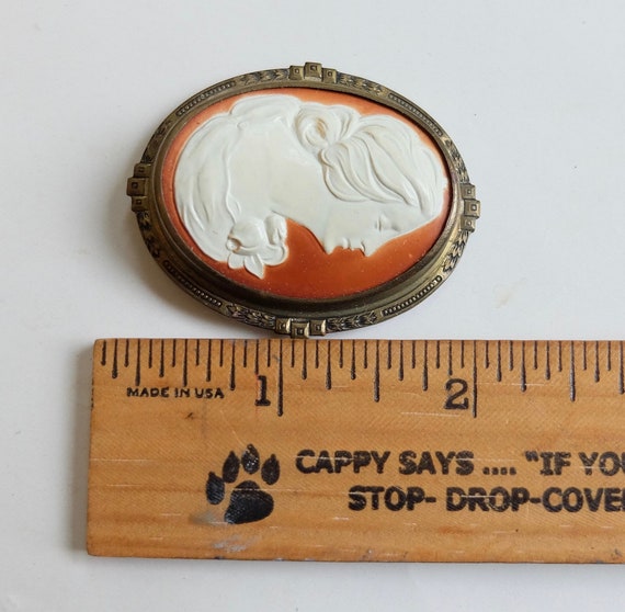 Vintage Celluloid Cameo Brooch Pin Large Profile - image 3